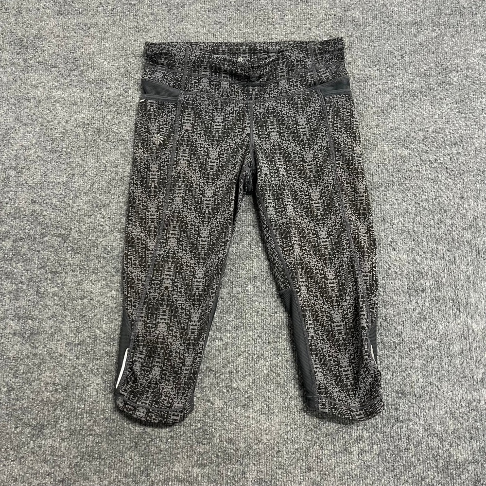 Athleta Capri Leggings Womens Size XS Gray Black Geometric Mesh Pockets 983260